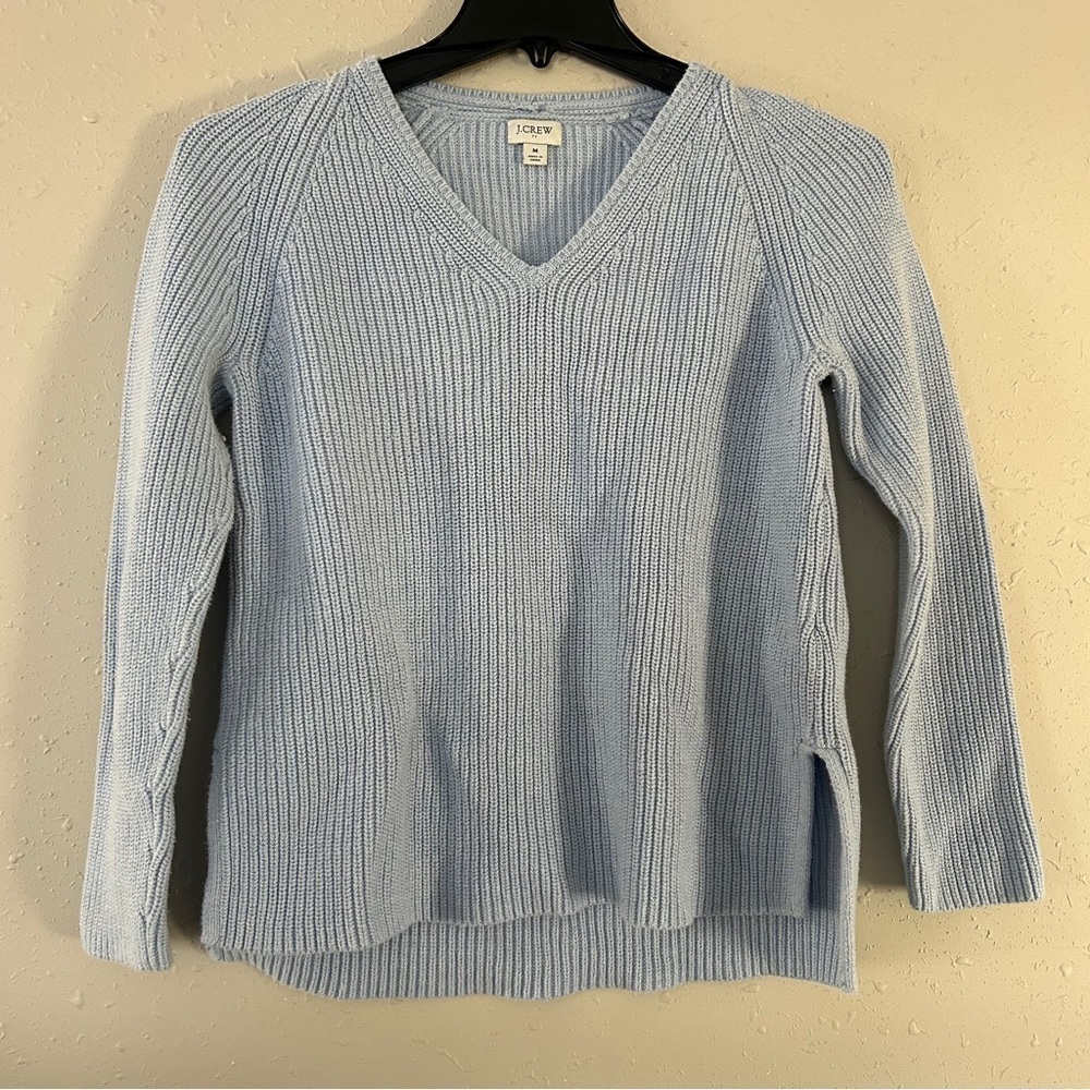 J. Crew Factory Pale Blue V-Neck Cable Knit Sweater Medium Casual Comfy